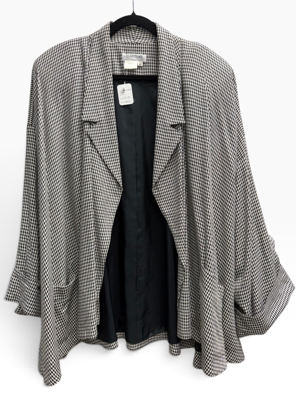 ROBERT HAÏK VINTAGE 80s - 90s oversized houndstooth open draped blazer